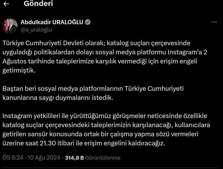 Instagram'ın Erişim Engeli Kalkıyor!